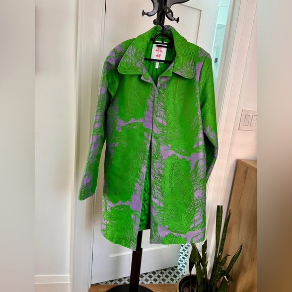 Iris Apfel x H&M Jacquard-weave Coat Jacket Feather print Purple Green XS - Picture 6 of 14